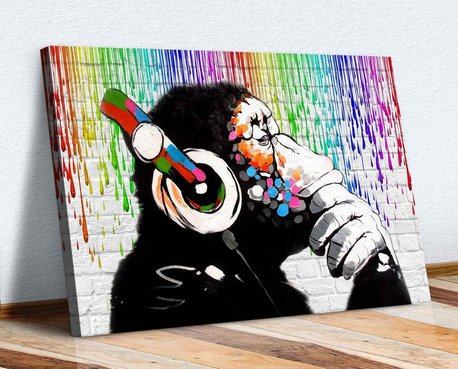 Banksy Style Monkey Canvas Art Street Art Print 24x16 Inch Wall Decor