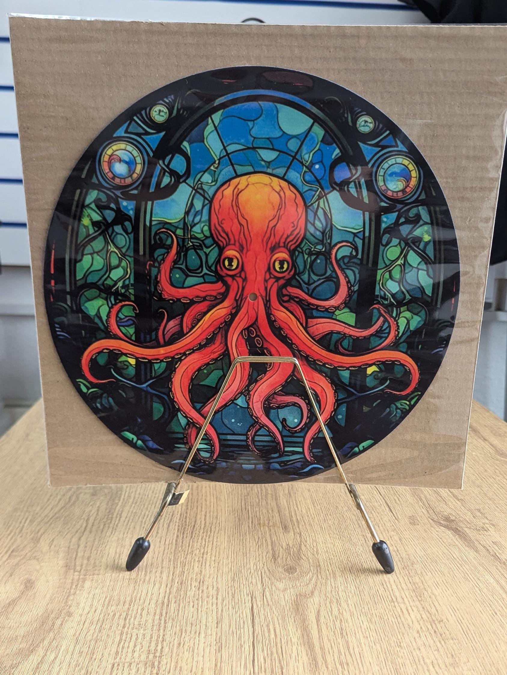Stain Glass Octopus Slip mat - 7 & 12 inch LP Vinyl DJ Pro Turntable Slip Mat Record Player Technics 1210 DJ Turntablist