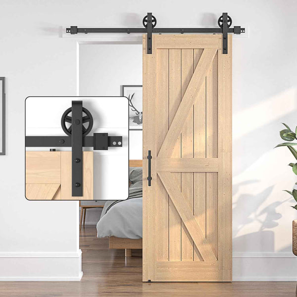 5.5FT Sliding Barn Door Kit Heavy Duty Single Wood Door Track Black SANKEYTEW