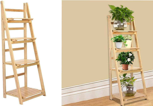 4-Tier Wooden Ladder Plant Stand – Foldable Flower Shelf, 112cm Height