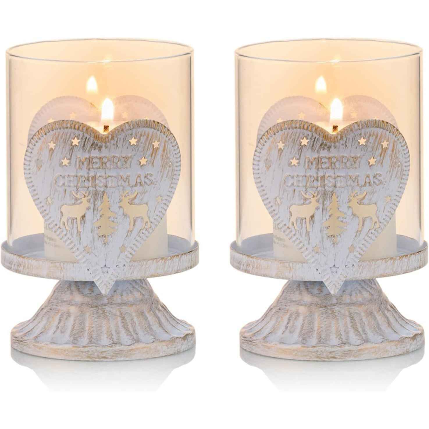 Vintage Metal Pillar Candle Holders Set of 2 Christmas Table Decor Sziqiqi