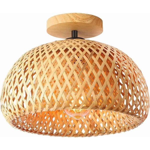Bamboo Ceiling Light Rattan Semi Flush Mount Boho Farmhouse Lamp Schindora