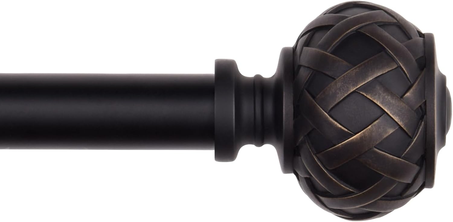 2pcs SZXIMU Curtain Pole 182-365cm (72-144''), Extendable, Netted Finials, Black