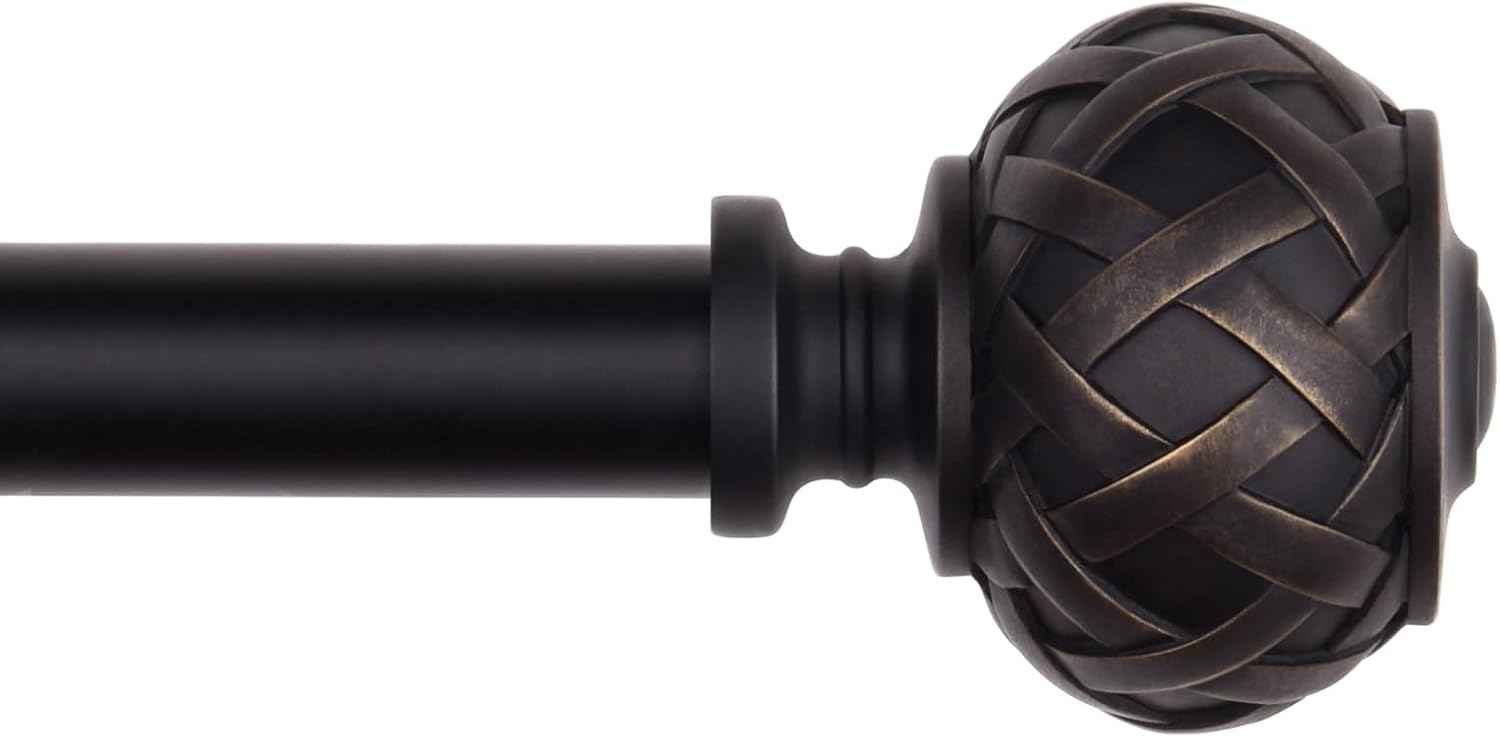 3pcs SZXIMU Curtain Pole 182-365cm (72-144''), Extendable, Netted Finials, Black
