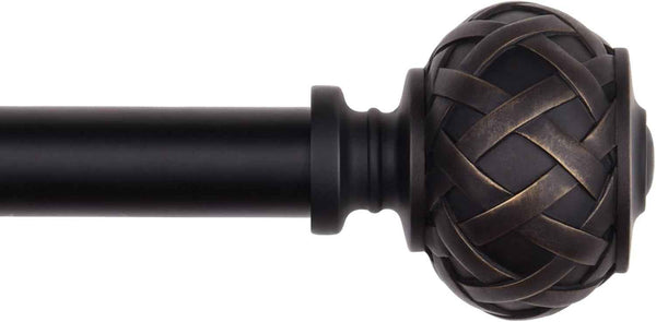 3pcs SZXIMU Curtain Pole 182-365cm (72-144''), Extendable, Netted Finials, Black
