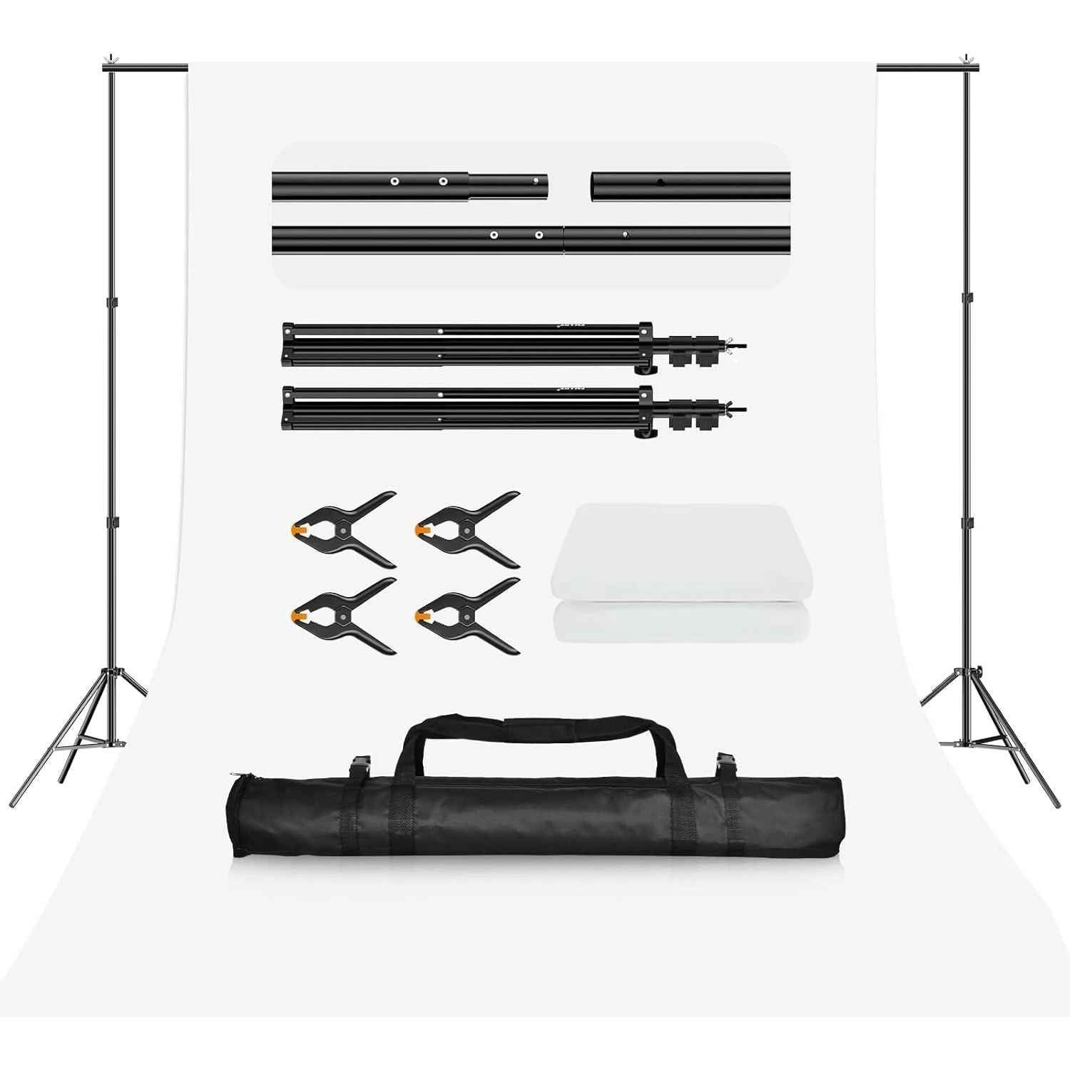 Backdrop Stand Kit White Screen Clamps Bag for Photo Video 2x2m EMART