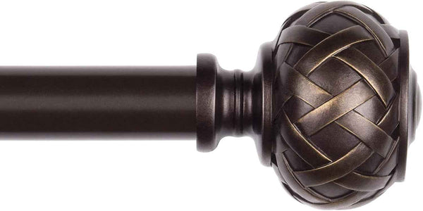 3pcs SZXIMU Curtain Pole 182-365cm (72-144''), Extendable, Netted Finials, Brown