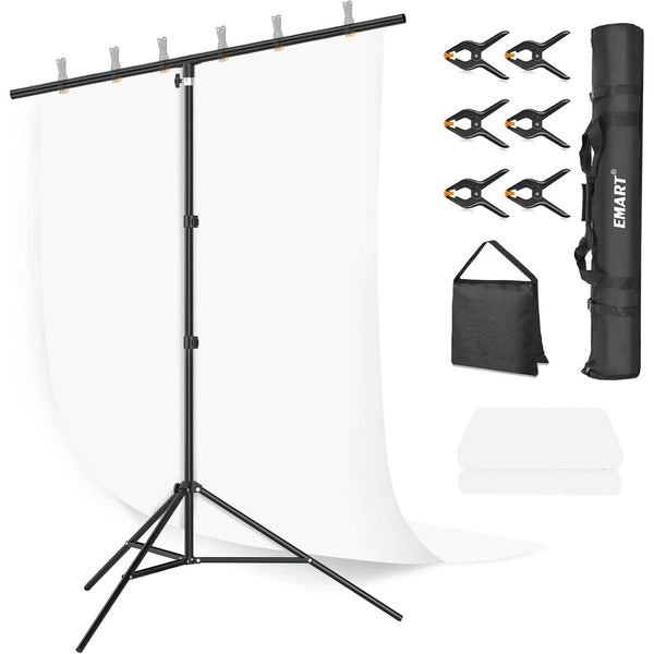 White Backdrop 1.5x2m with Adjustable 2x2m Frame Stand Kit for Studio EMART