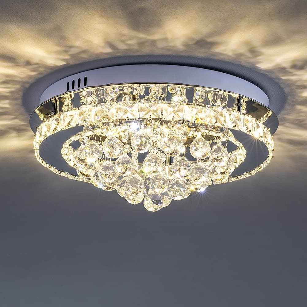 36W Dimmable Crystal LED Ceiling Light 40cm with Remote, 3000K-6000K