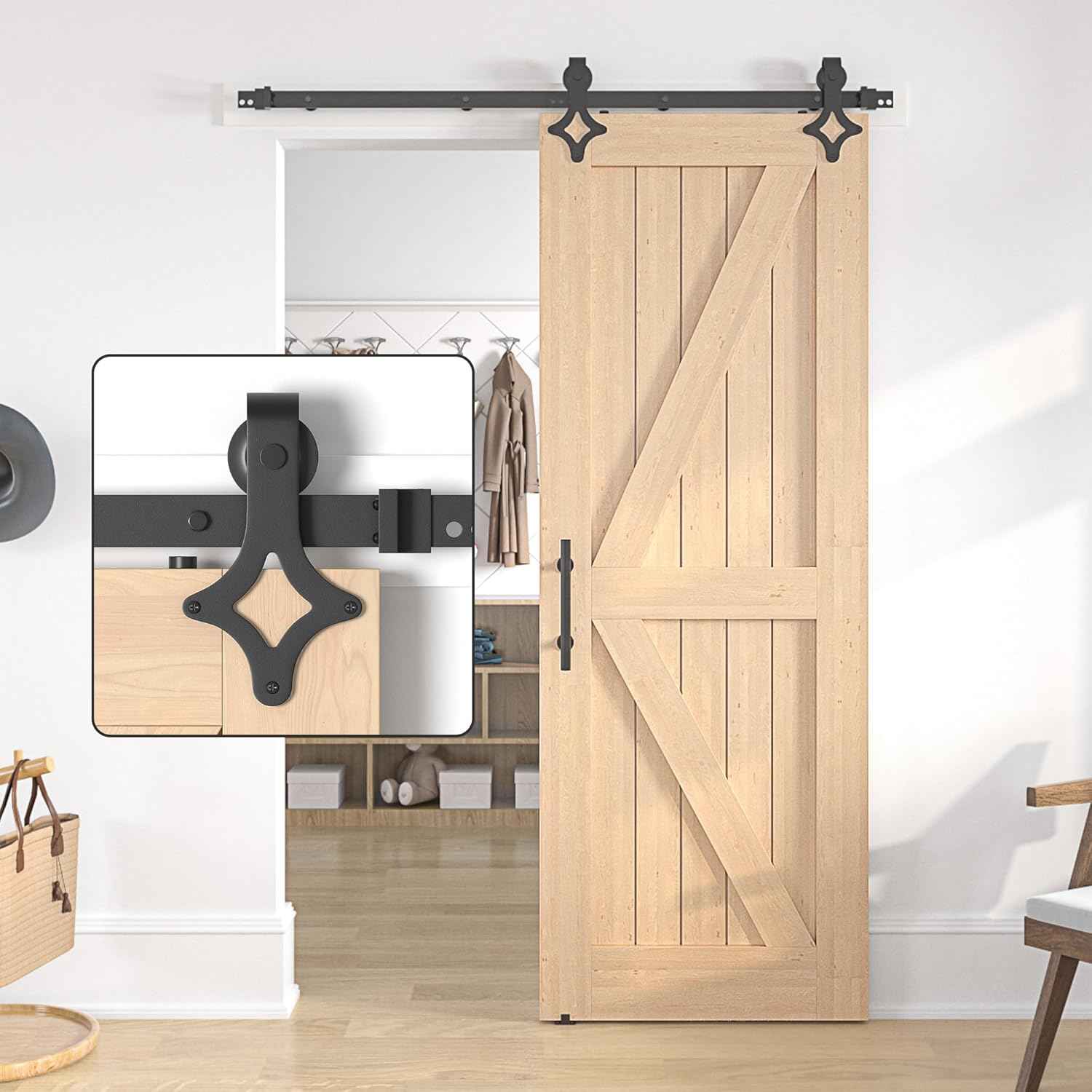 6FT Sliding Barn Door Kit Heavy Duty Steel Track Black Without Door SANKEYTEW