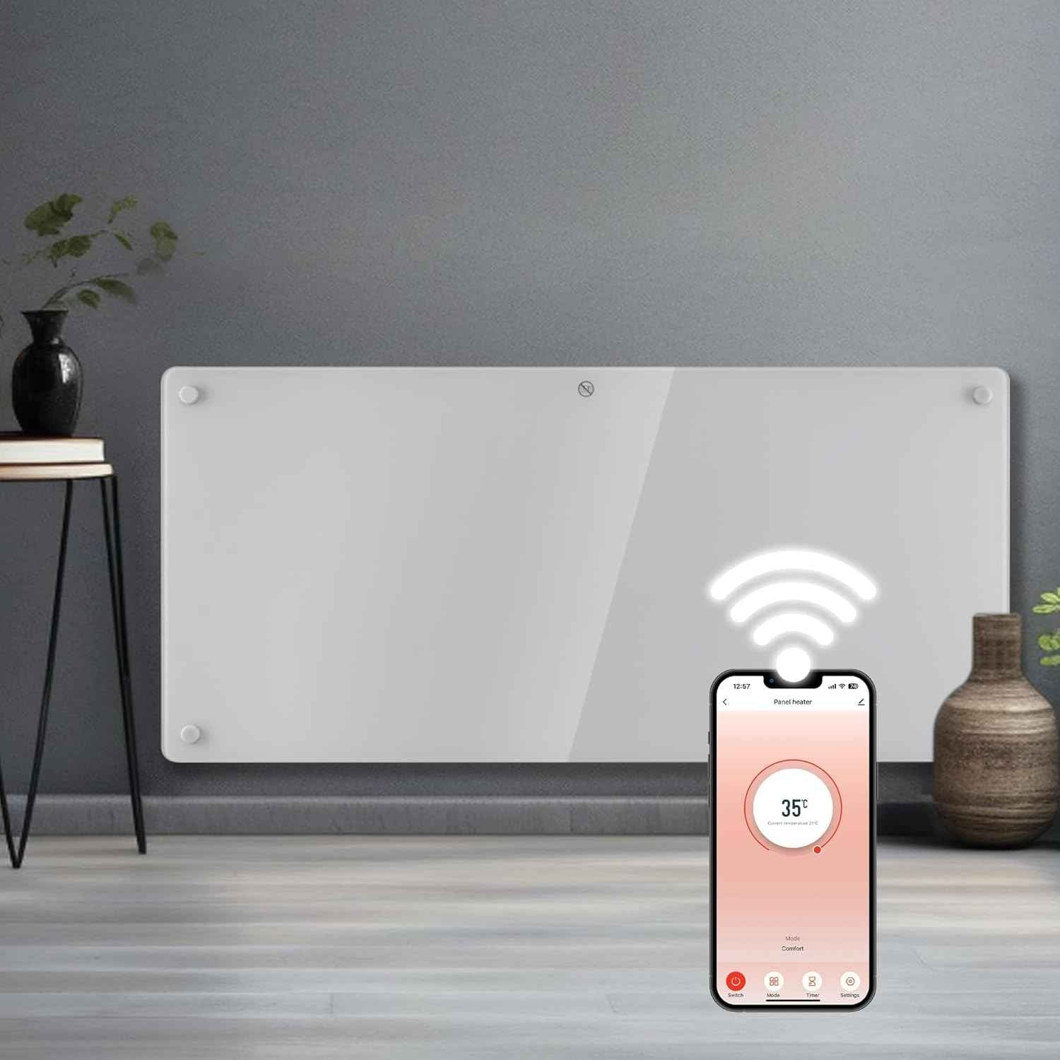 2000W White Glass WIFI Smart Electric Radiator Heater with Thermostat Futura