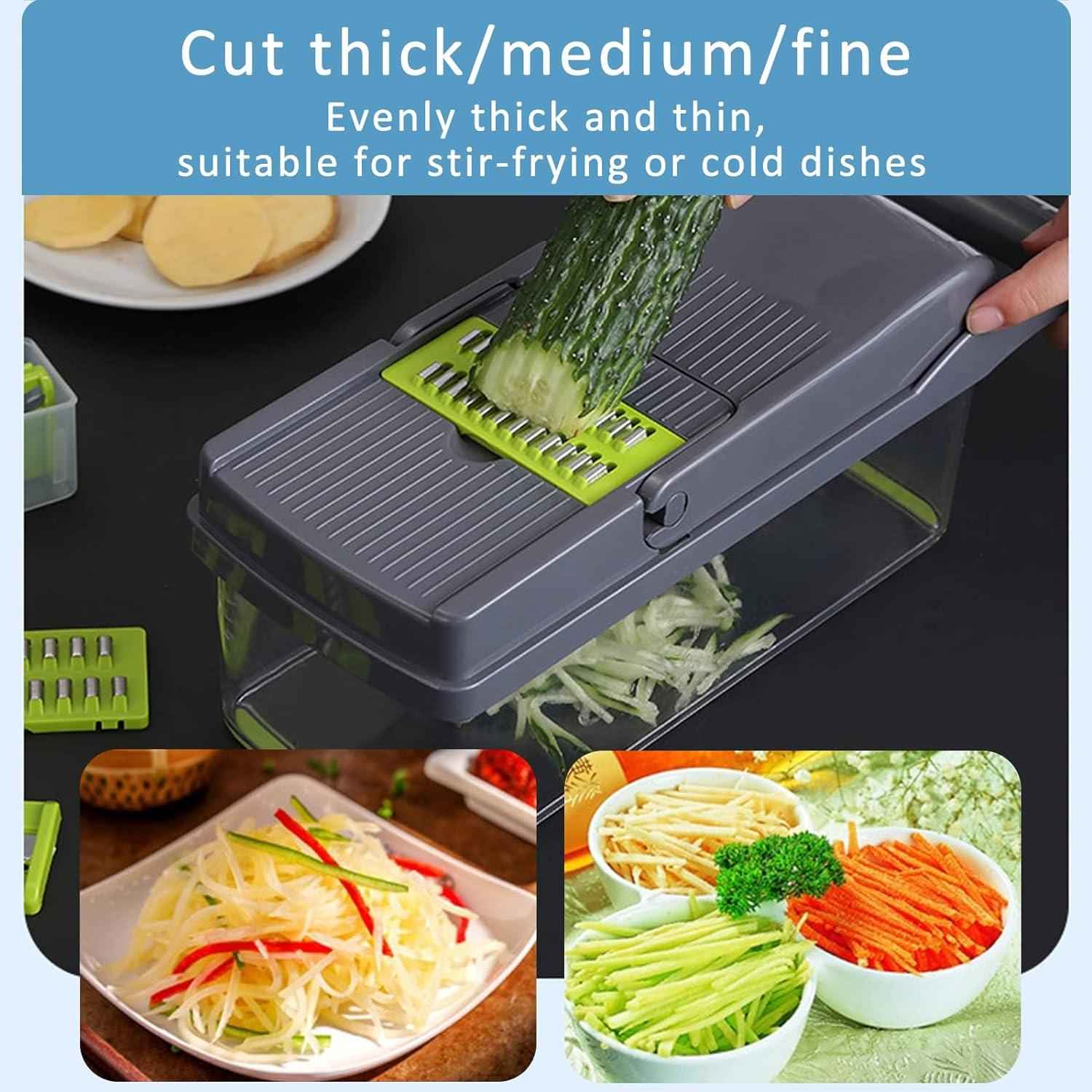 12 in 1 Vegetable Chopper Onion Slicer with Container 6 Steel Blades OLIYA