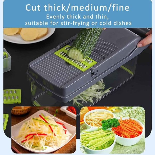 12 in 1 Vegetable Chopper Onion Slicer with Container 6 Steel Blades OLIYA