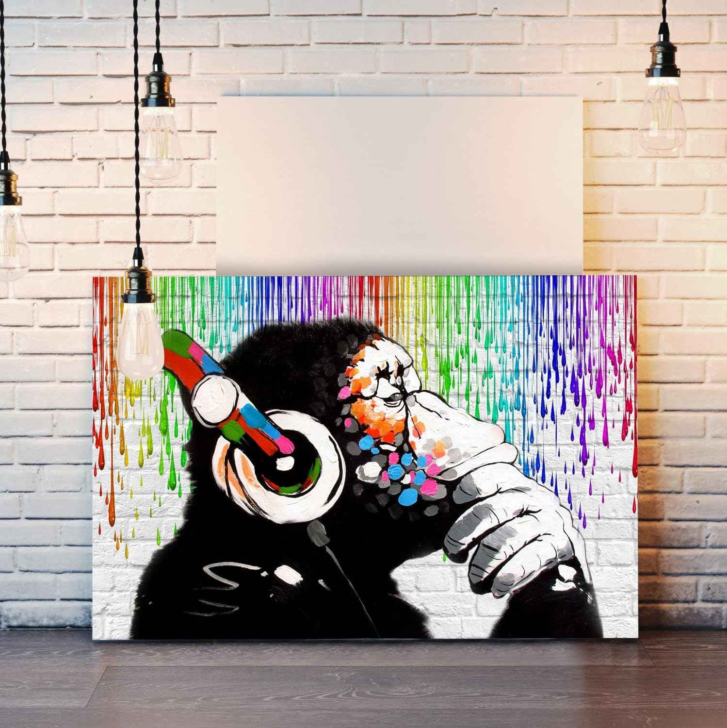 Banksy Style Monkey Canvas Art Street Art Print 24x16 Inch Wall Decor