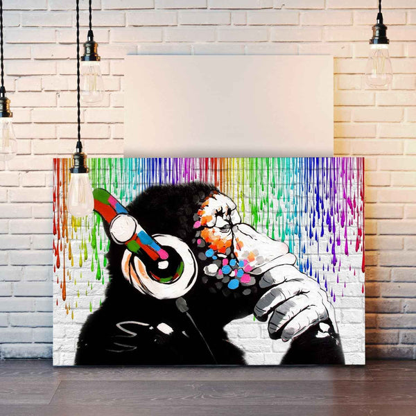 Banksy Style Monkey Canvas Art Street Art Print 24x16 Inch Wall Decor