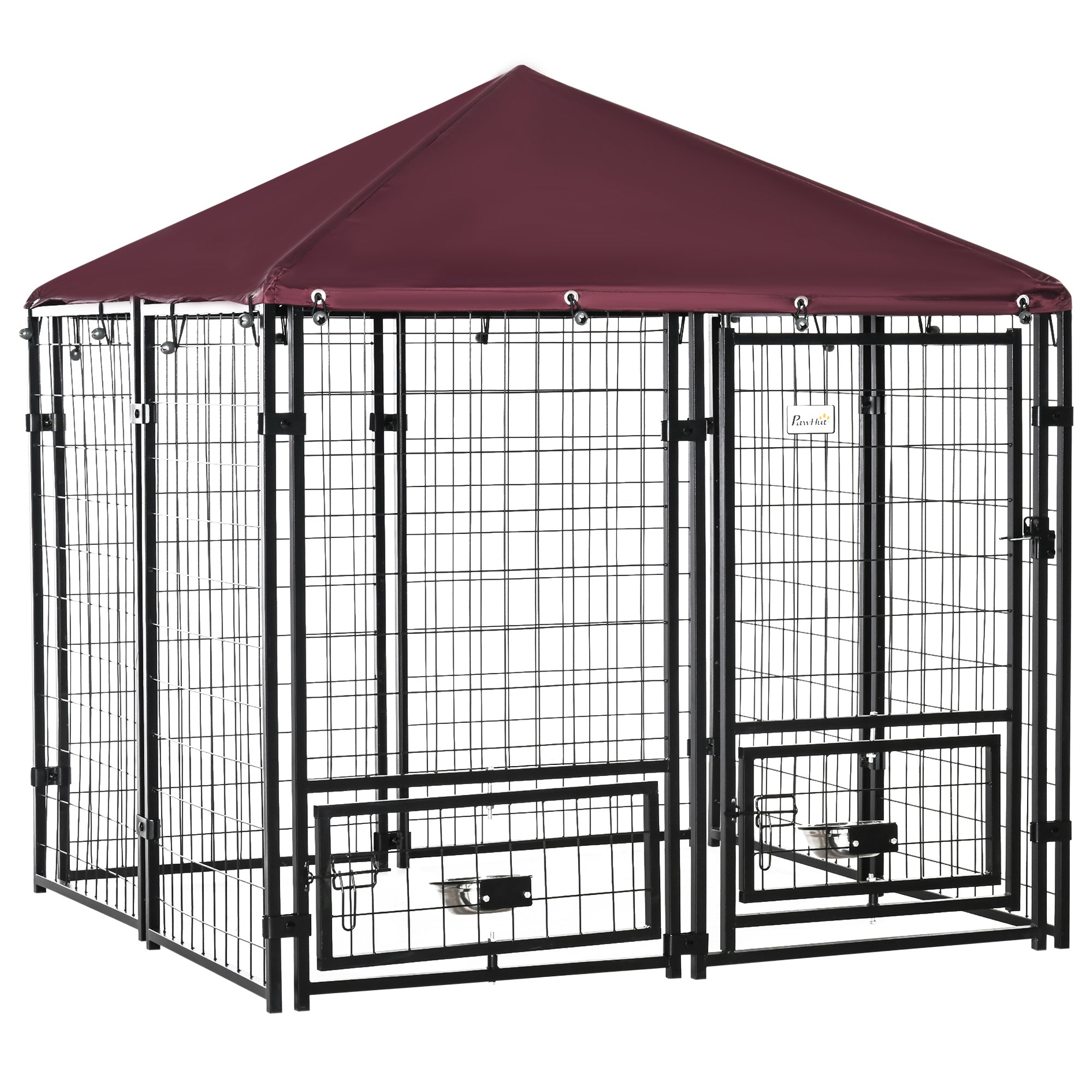 PawHut Dog Kennel with Rotating Bowl Holders, Cover, Outdoor Dog Run