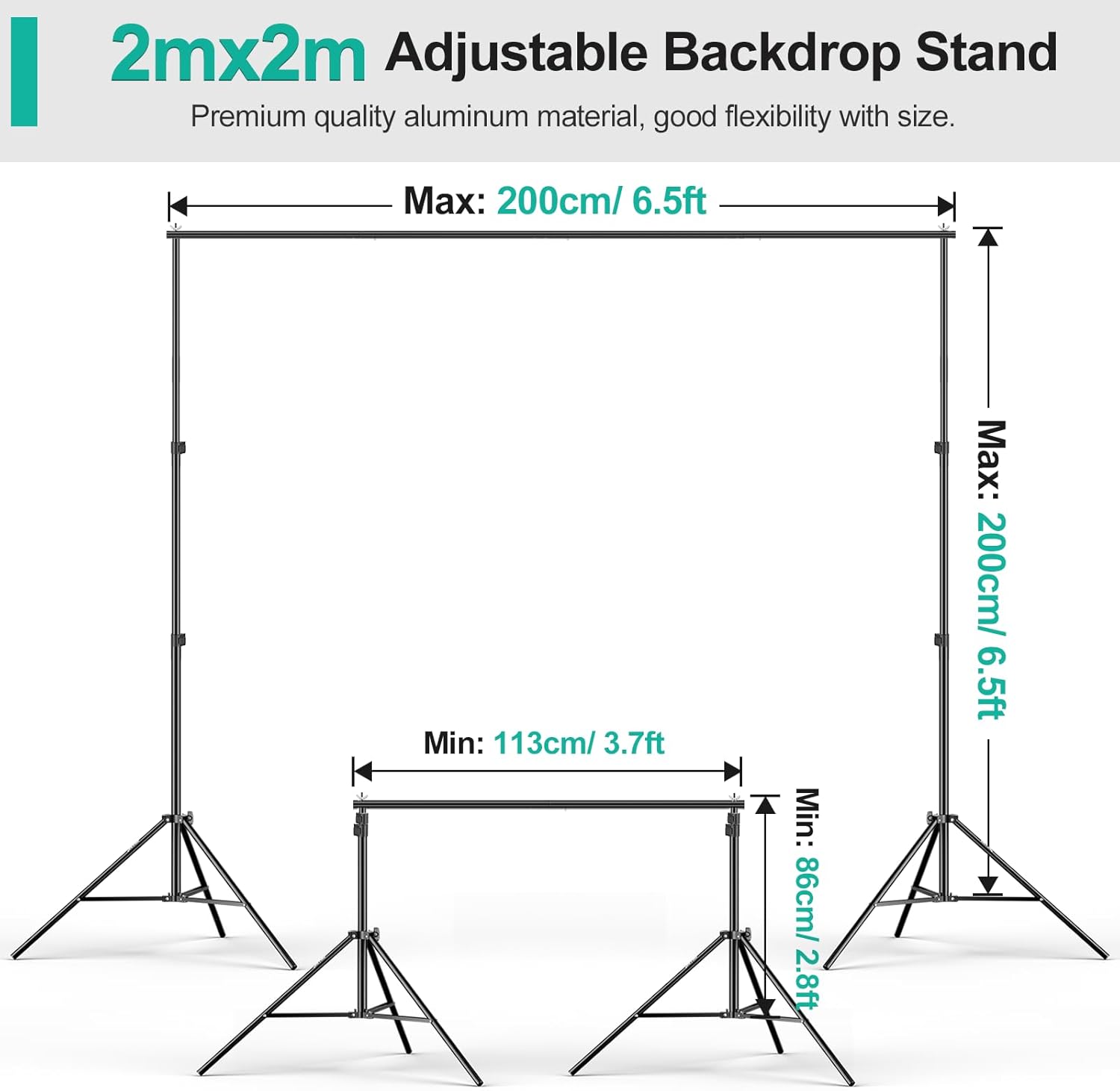 Backdrop Stand Kit White Screen Clamps Bag for Photo Video 2x2m EMART