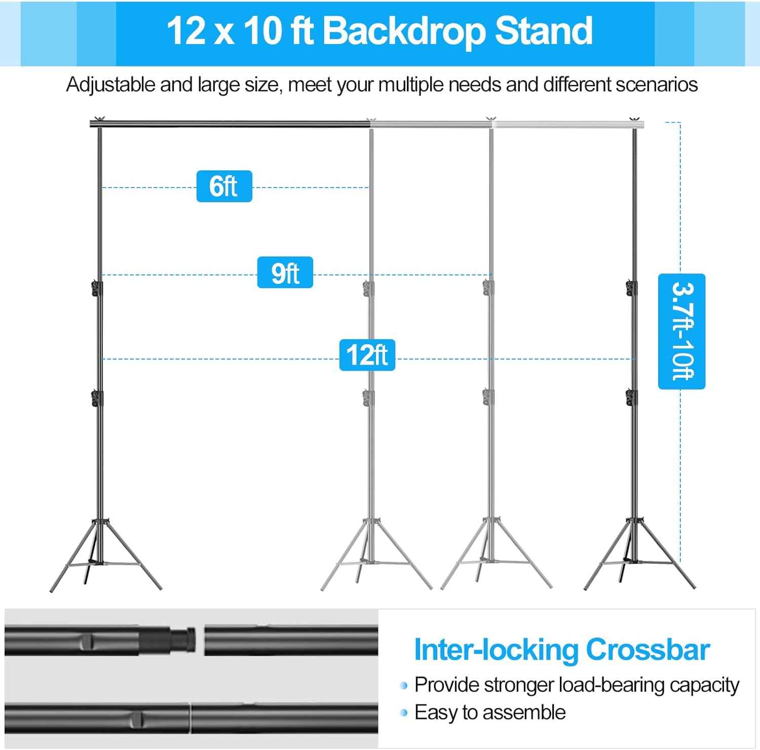 Backdrop Stand Kit 3x3.6m Large Adjustable Photography Frame for Studio EMART