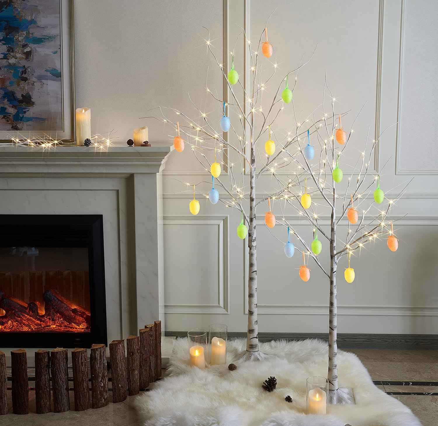 2PCS White Twig Tree Set 6FT & 5FT Birch Trees Warm White LED Lights EAMBRITE