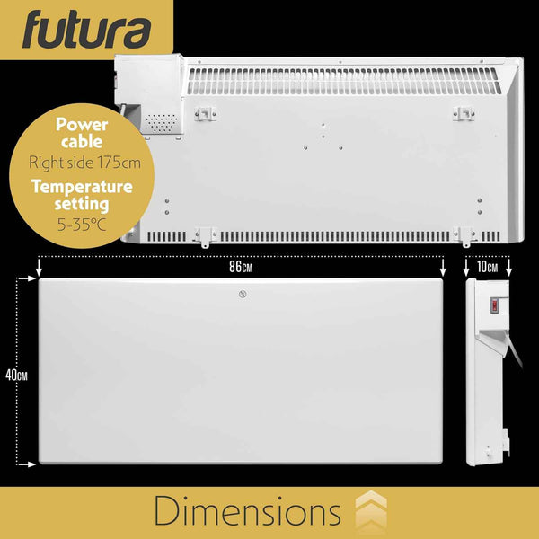 2000W White Electric Radiator Heater with Thermostat Wall Mounted Futura