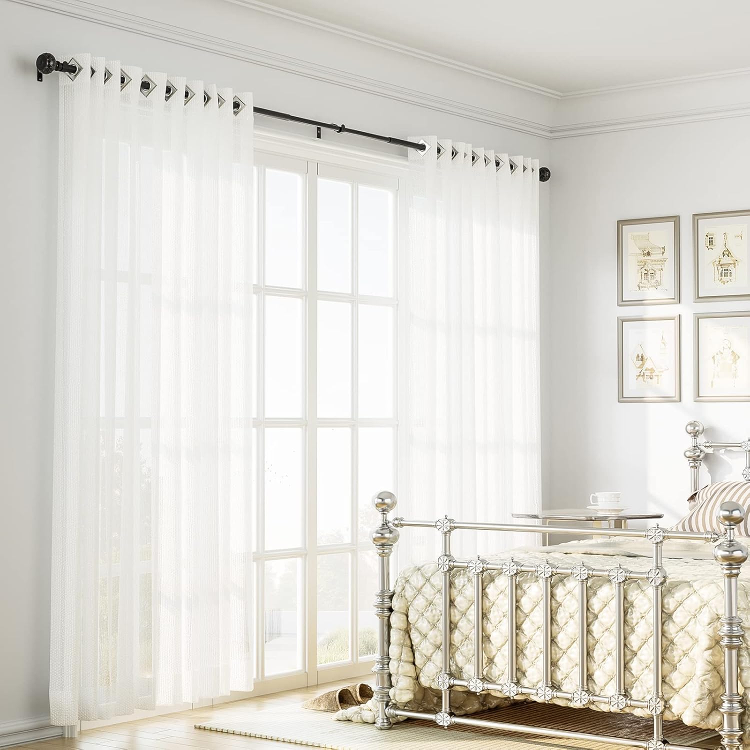 2pcs SZXIMU Curtain Pole 182-365cm (72-144''), Extendable, Netted Finials, Black