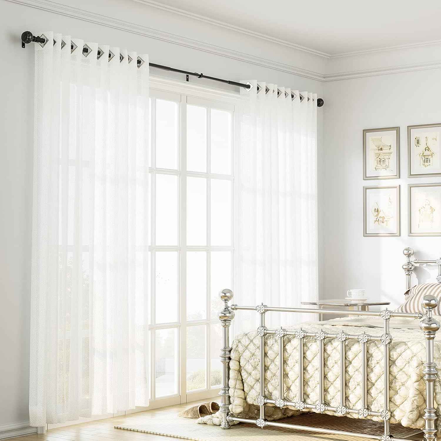 3pcs SZXIMU Curtain Pole 182-365cm (72-144''), Extendable, Netted Finials, Black
