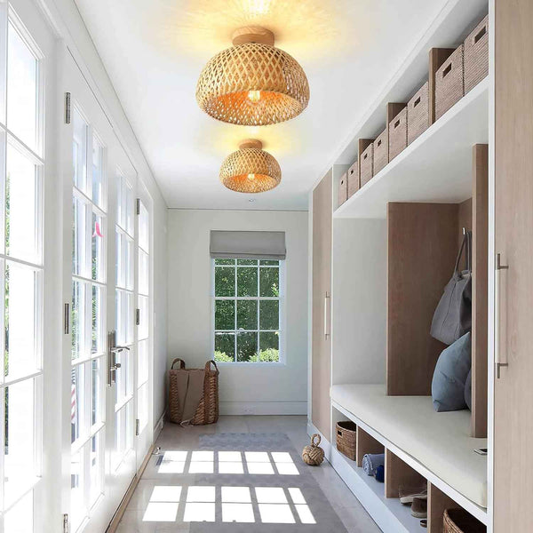 Bamboo Ceiling Light Rattan Semi Flush Mount Boho Farmhouse Lamp Schindora