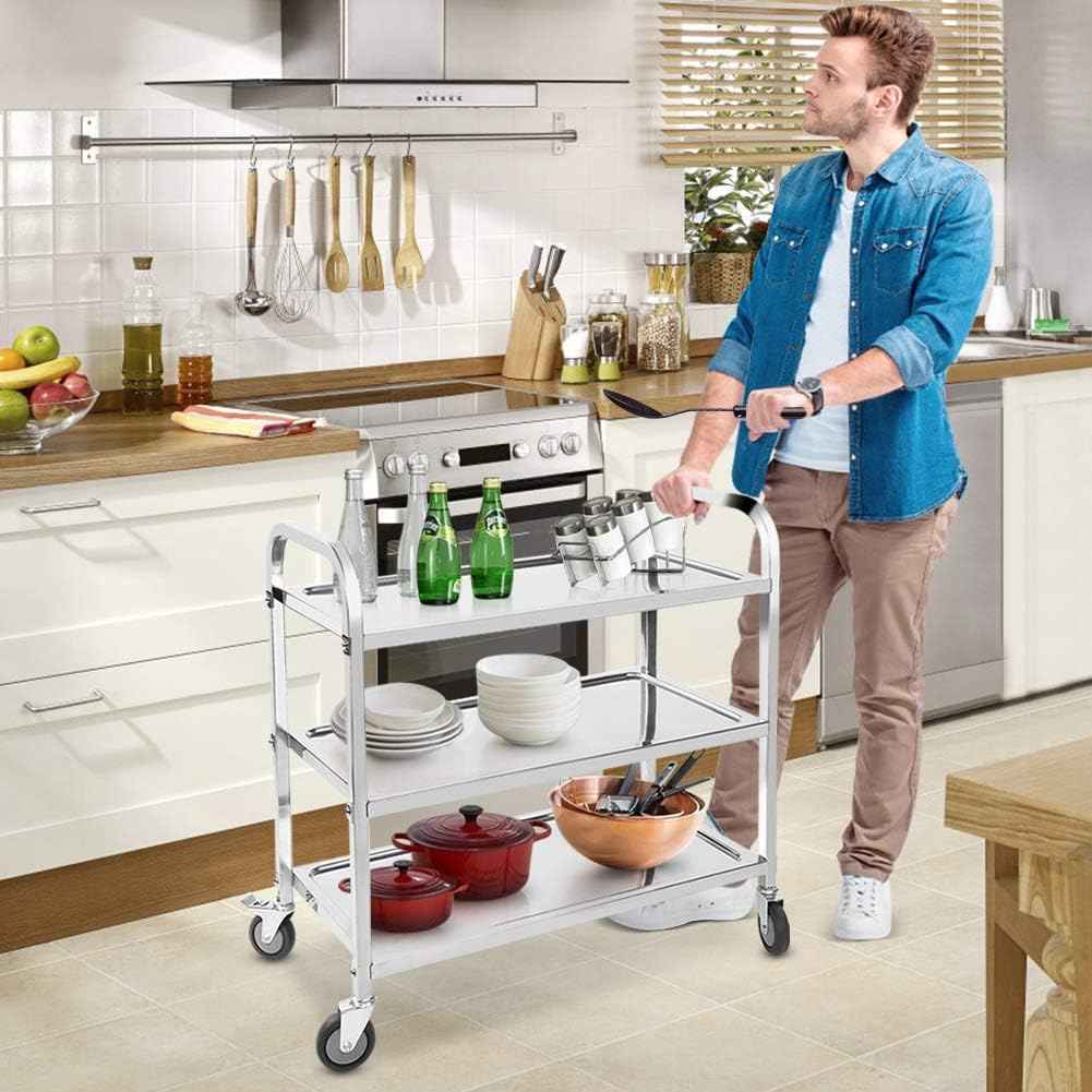 3 Tier Catering Trolley Stainless Steel with Locking Wheels 75x40x83cm Nisorpa