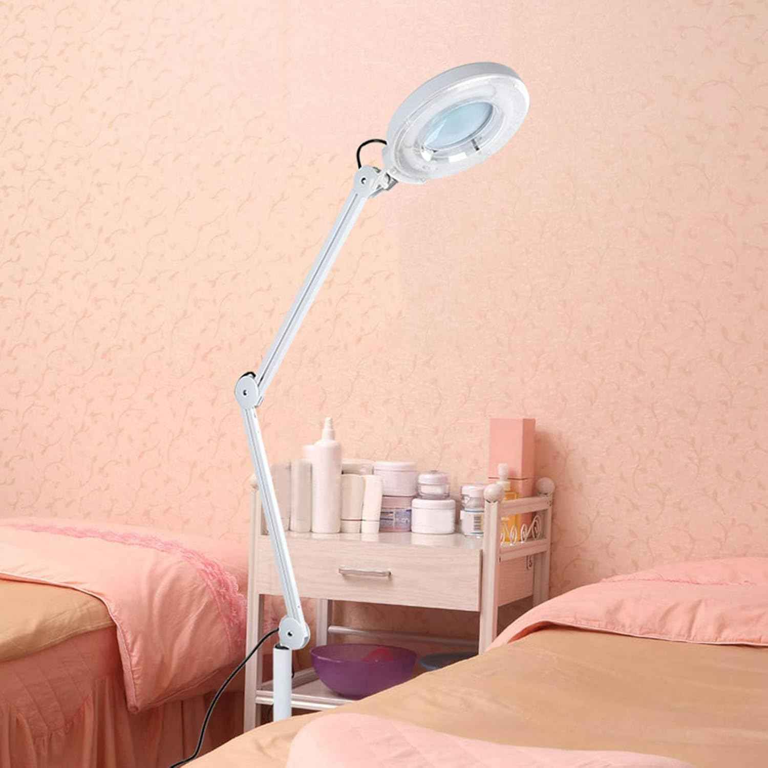 5X Magnifying Floor Lamp with Wheels – Adjustable Arm for Beauty & Tattoo