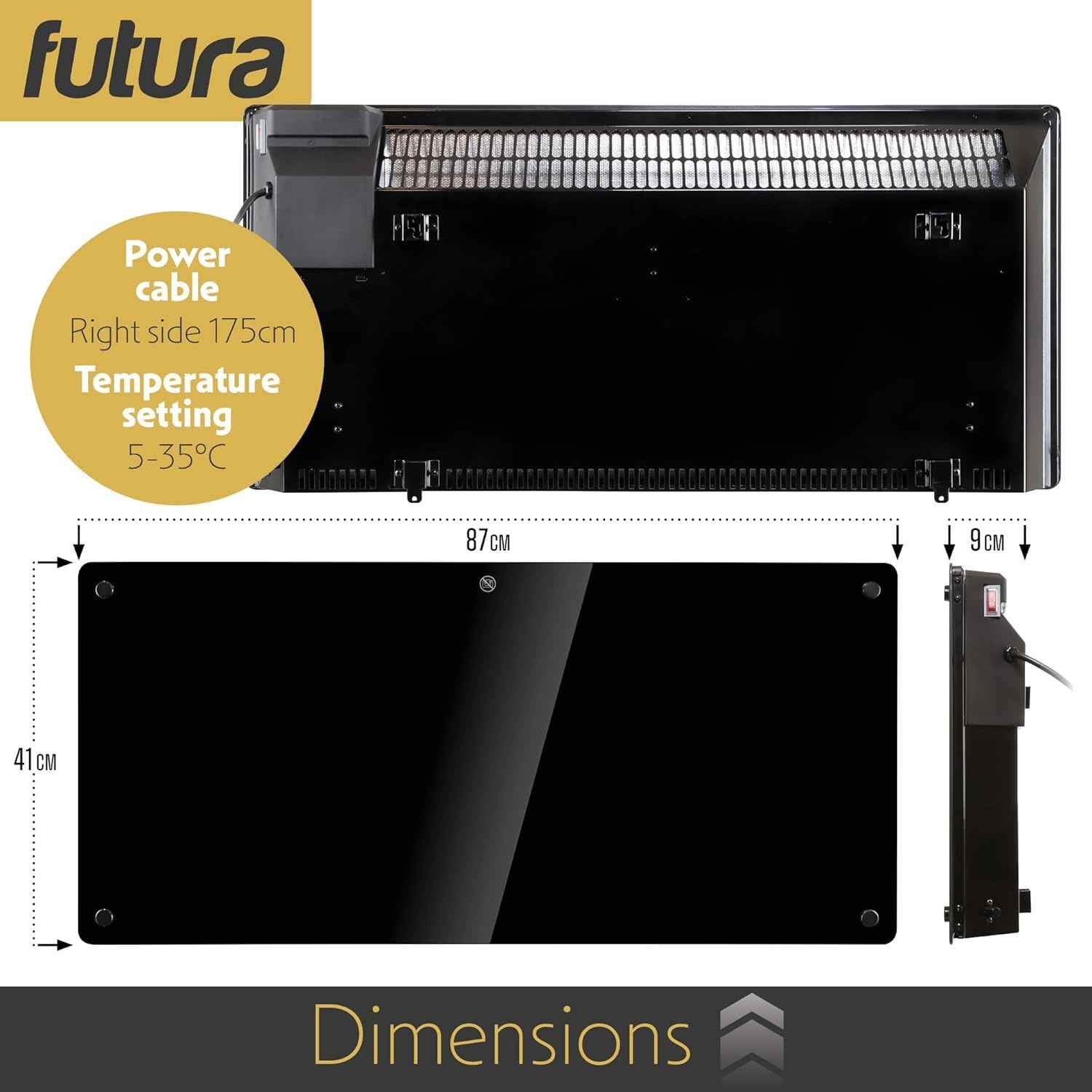 2000W Black Glass WIFI Smart Electric Radiator Heater with Thermostat Futura