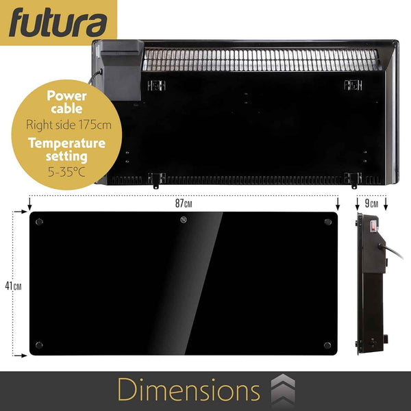 2000W Black Glass WIFI Smart Electric Radiator Heater with Thermostat Futura