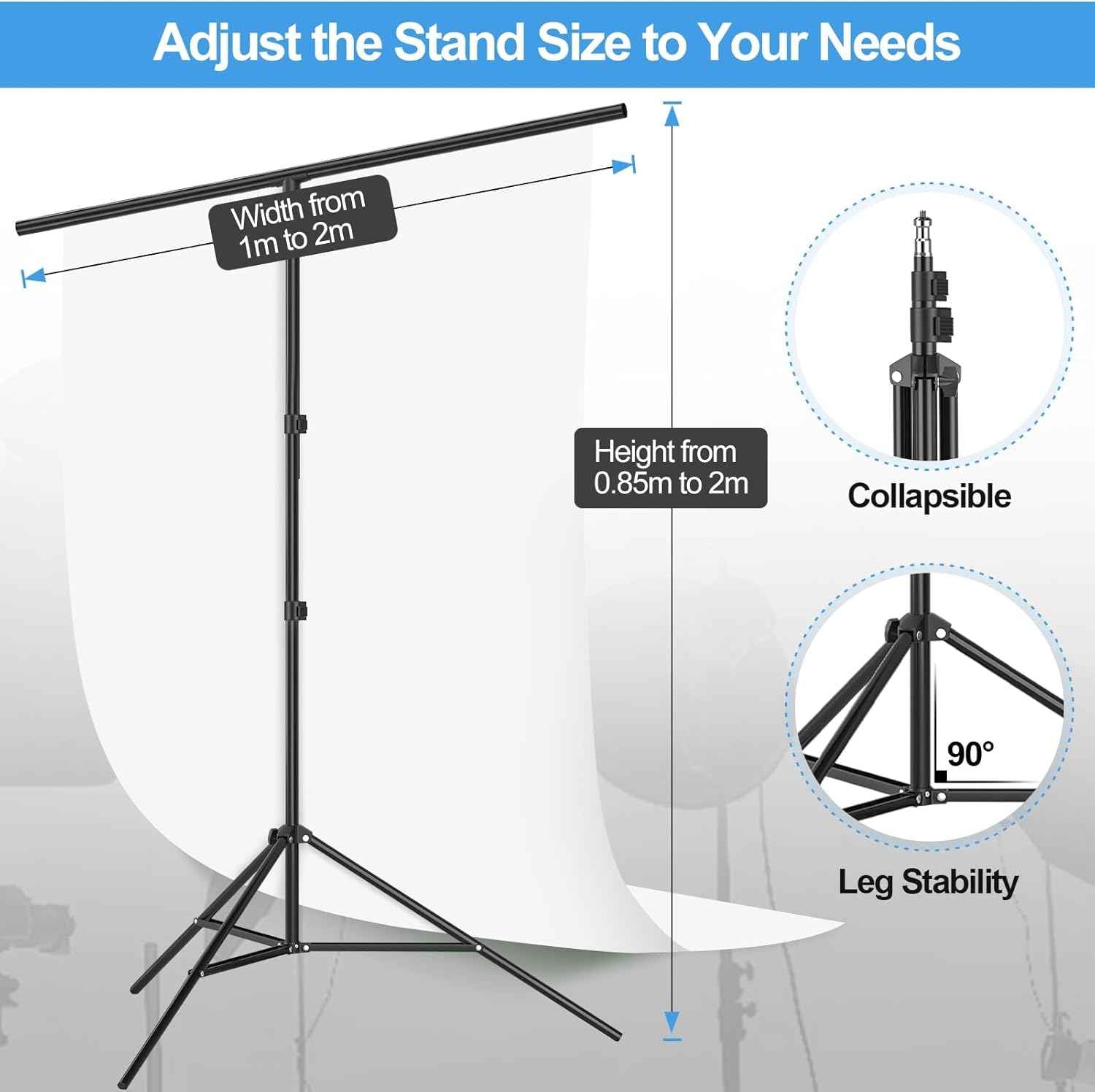 White Backdrop 1.5x2m with Adjustable 2x2m Frame Stand Kit for Studio EMART