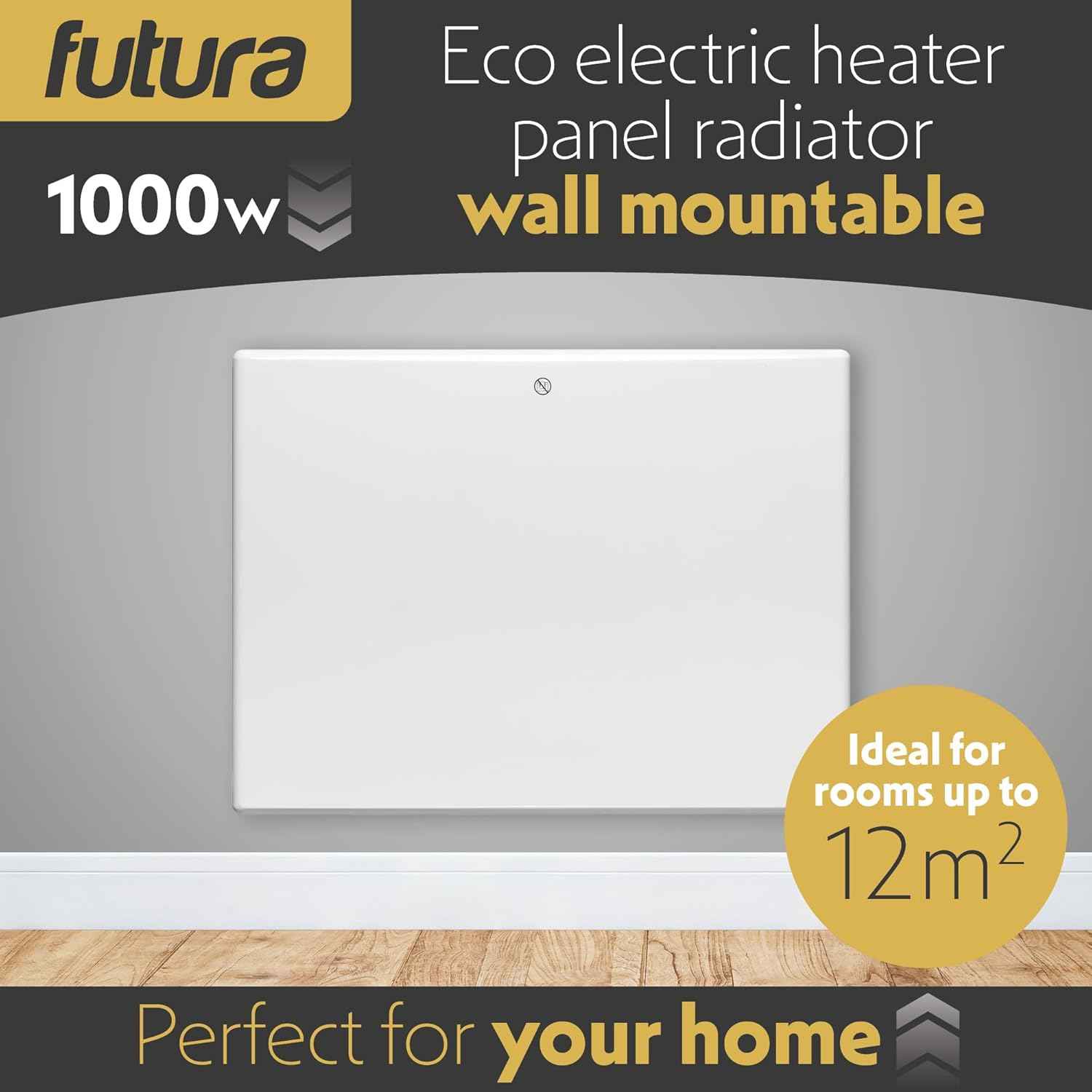 1000W White Electric Radiator Heater with Thermostat Wall Mounted Futura