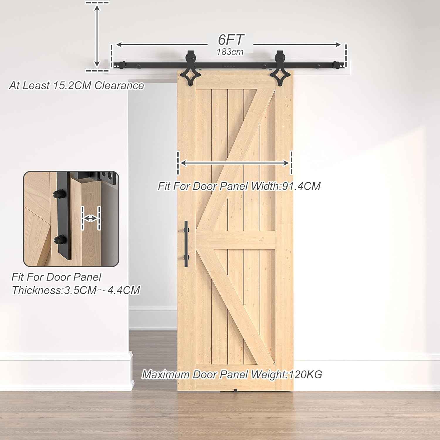 6FT Sliding Barn Door Kit Heavy Duty Steel Track Black Without Door SANKEYTEW