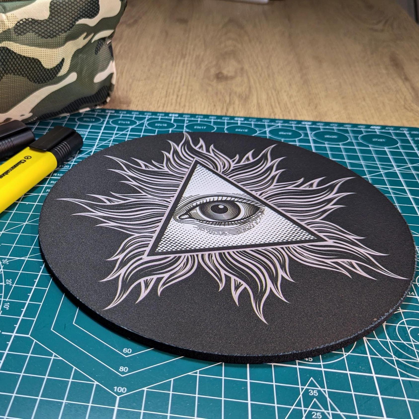 Illuminate - the Illuminati Flame Mouse Pad – Round Conspiracy Desk Mat