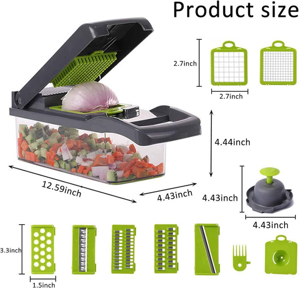 12 in 1 Vegetable Chopper Onion Slicer with Container 6 Steel Blades OLIYA