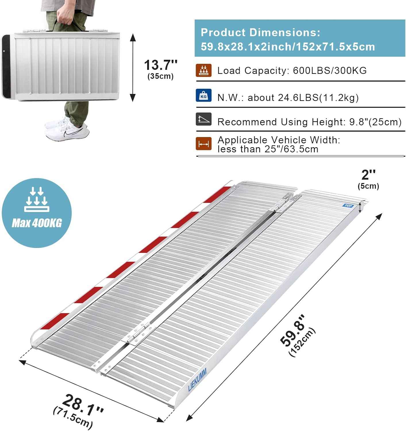 Wheelchair Ramps Folding Aluminium 150x71.5cm 300KG Threshold Home LIEKUMM