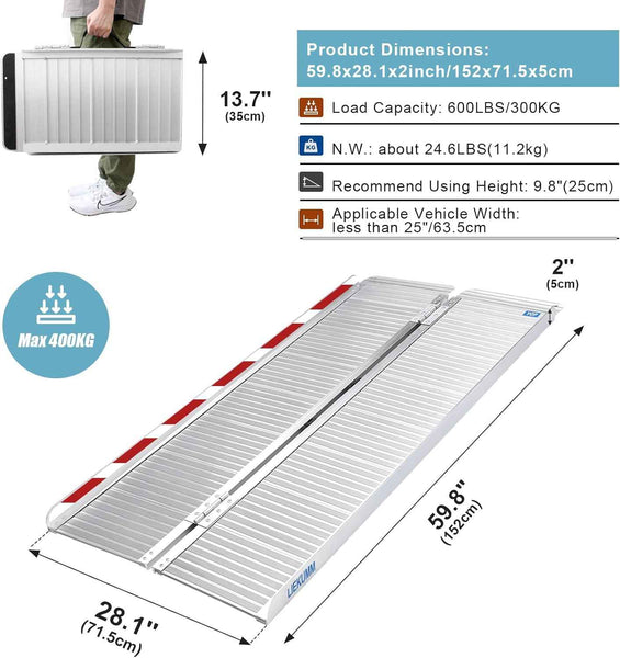 Wheelchair Ramps Folding Aluminium 150x71.5cm 300KG Threshold Home LIEKUMM