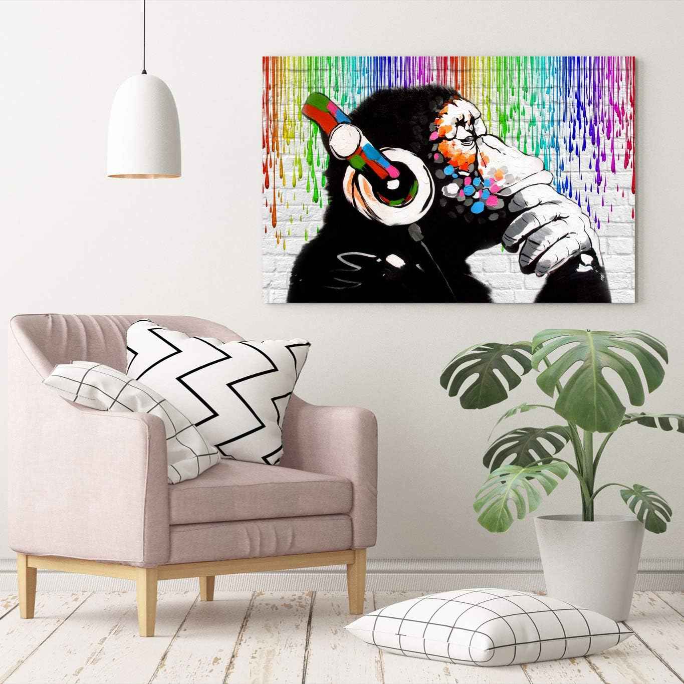 Banksy Style Monkey Canvas Art Street Art Print 24x16 Inch Wall Decor