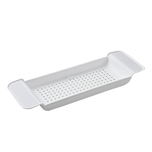 Plastic Bathtub Tray, Bath Tidy Over Bath Expandable Plastic Draining Bath Caddy Tub Table for Bathroom (White)