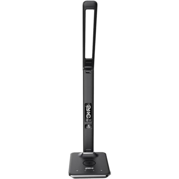 groov e Ares LED Lamp - Touch Control Desk Light with Fold Design - 3 Lighting Modes, Built-in Wireless Charger, Alarm Clock, & Digital Display with Time & Calender - Mains Operated - Black