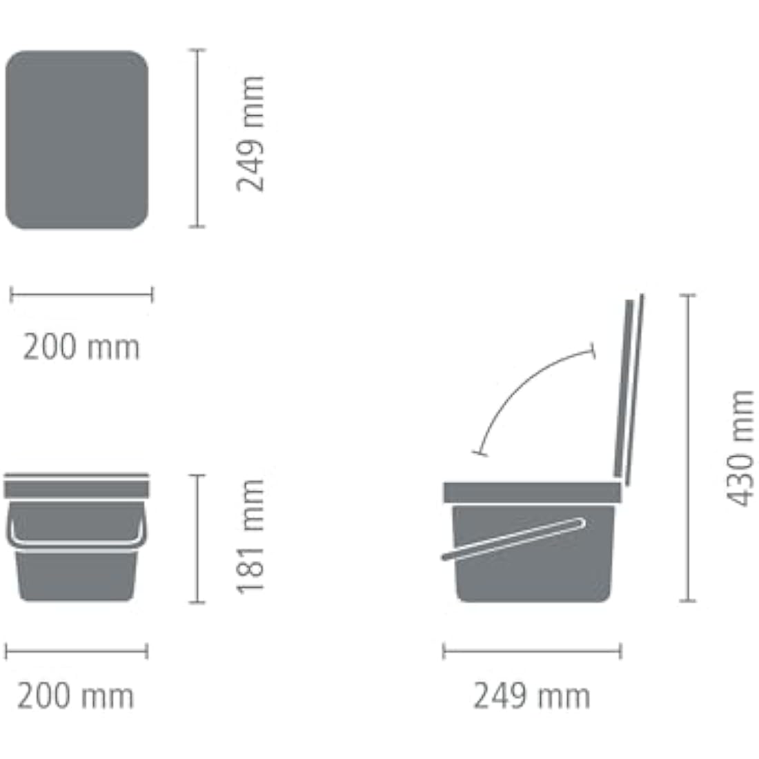 Brabantia Sort & Go Food Waste Bin (6L / Grey) Small Countertop Kitchen Compost Caddy with Handle & Removable Lid, Easy Clean, Fixtures included for Wall/Cupboard Mounting, Grey