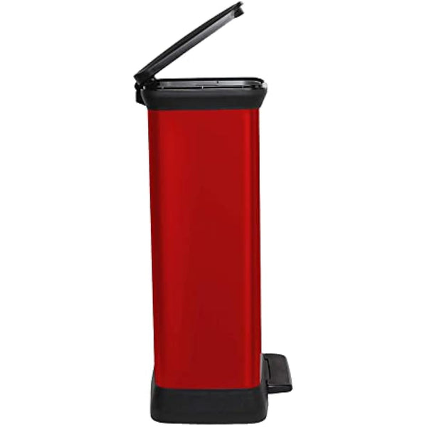 Curver Metal Effect 70% Recycled Kitchen Pedal Touch Deco Bin 50 Litres - Red