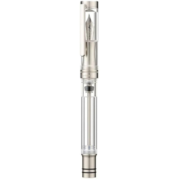 Asvine V200 Titanium Fountain Pen with Clear Acrylic Case and Extra Fine Nib with Vacuum Refill