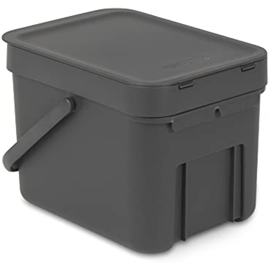 Brabantia Sort & Go Food Waste Bin (6L / Grey) Small Countertop Kitchen Compost Caddy with Handle & Removable Lid, Easy Clean, Fixtures included for Wall/Cupboard Mounting, Grey