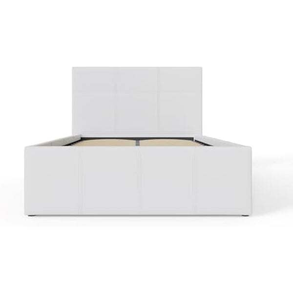 GFW Classic Leather Upholstered Ottoman Storage Bed With Gas End Lift & Under Bed Storage, Single, Faux Leather, White