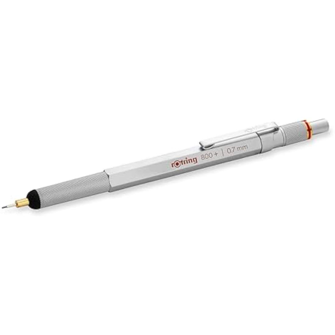 Rotring 800+ Mechanical Pencil With Touchscreen Stylus - 0.7mm - Unique Twist & Click Action - Silver Metal Barrel - Gift Boxed
