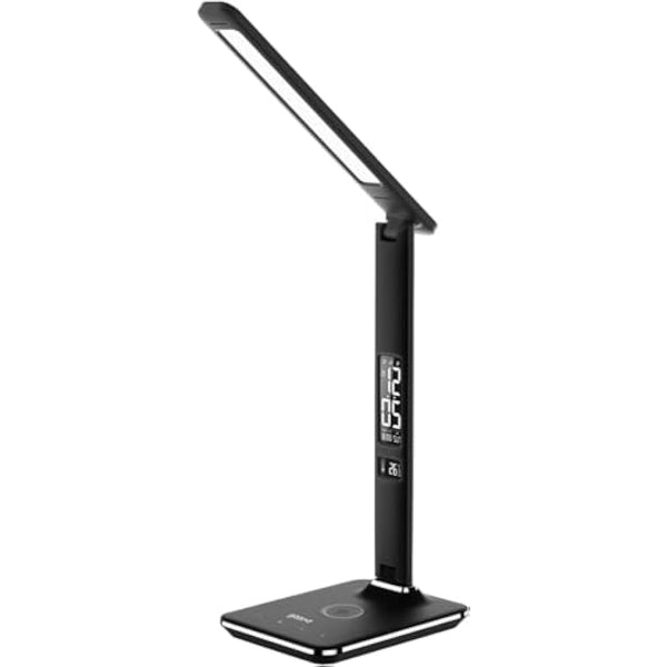 groov e Ares LED Lamp - Touch Control Desk Light with Fold Design - 3 Lighting Modes, Built-in Wireless Charger, Alarm Clock, & Digital Display with Time & Calender - Mains Operated - Black