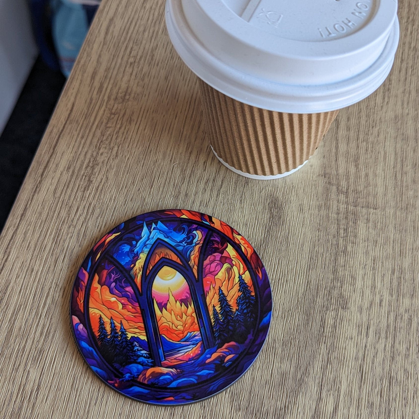 Magical Lands Coaster – Stained Glass Gateway (Circular Design)