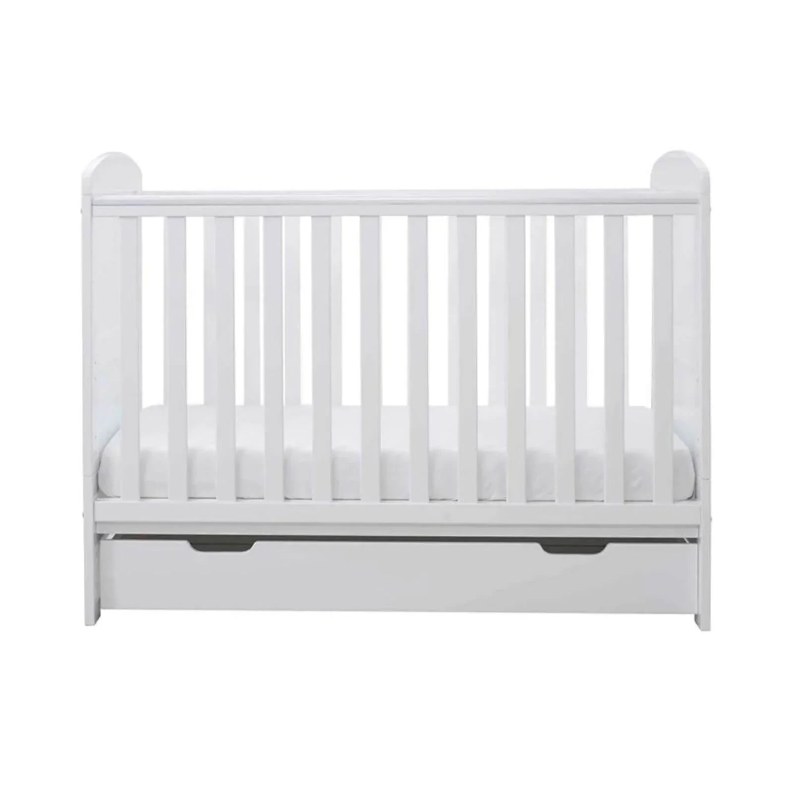 Ickle Bubba Coleby Mini Cot Bed & Under Drawer White - Premium Sprung Mattress